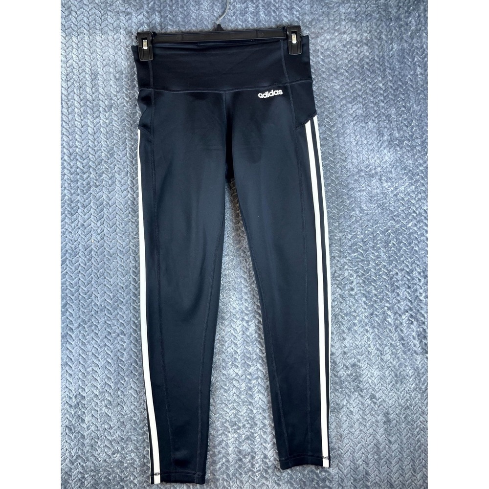 Adidas Climalite Leggings Womens Medium Black 3 Stripe Running High Rise Yoga